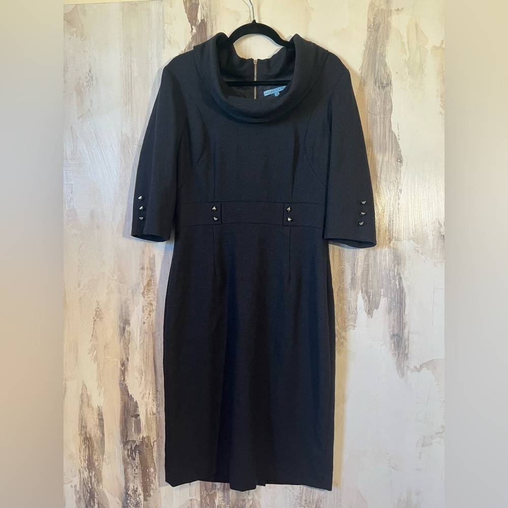 Antonio Melani Black Wool Cowl Neck Dress Size 8